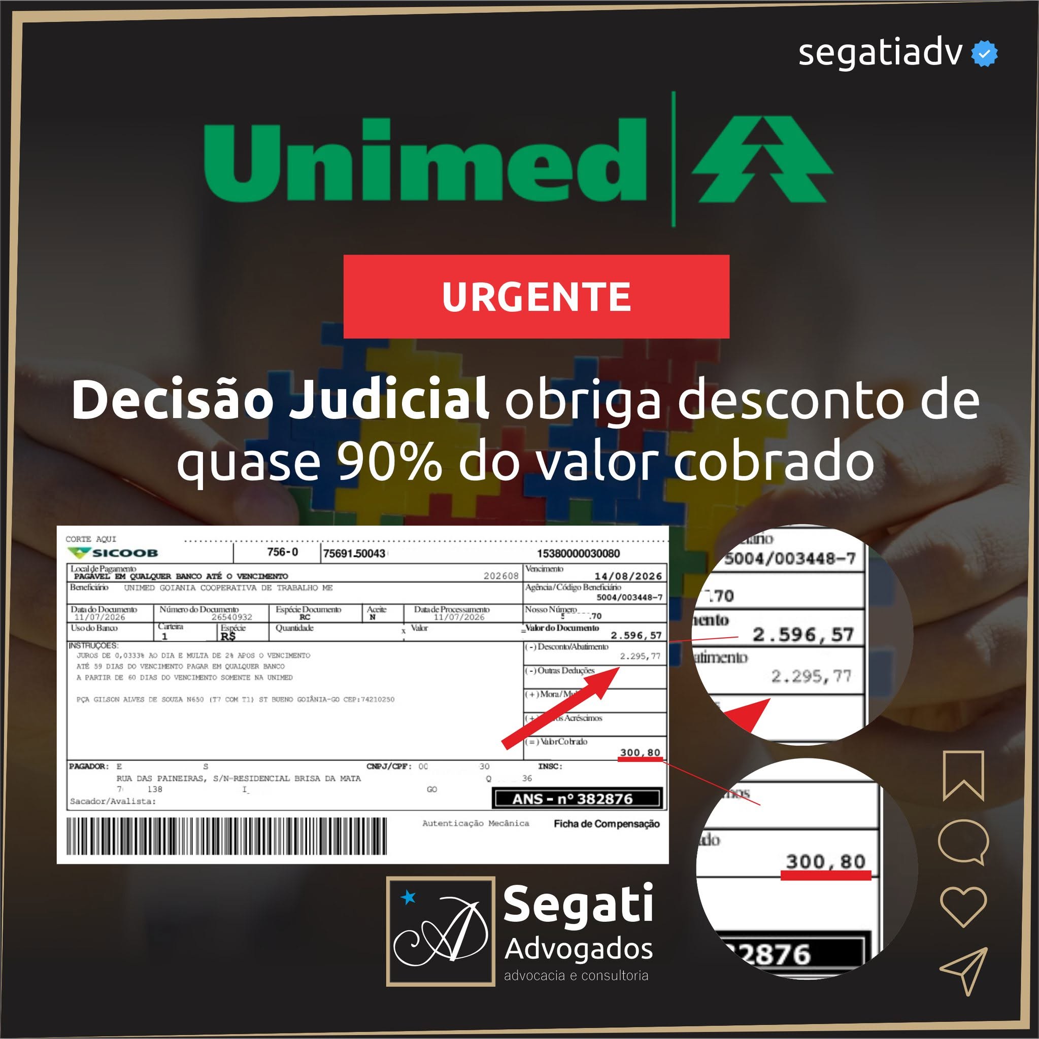 Decisão Judicial obriga desconto de mais de 85% do valor cobrado pela Unimed Goiânia