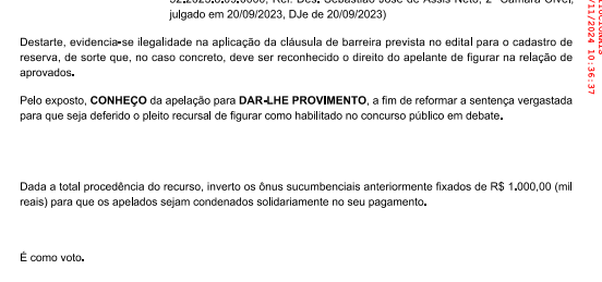 Acórdão - reversão de eliminação